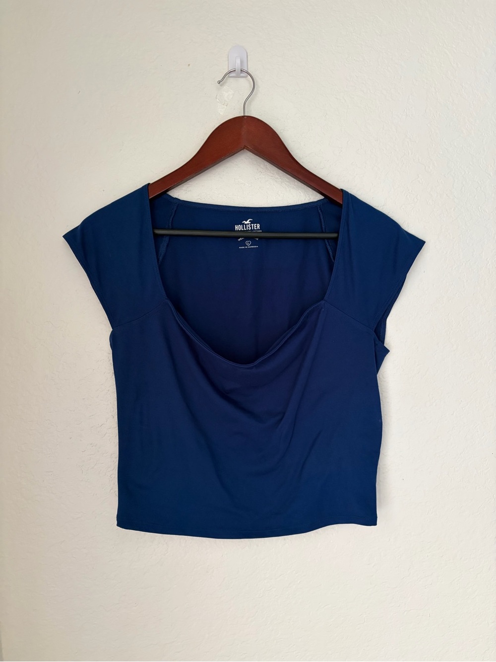 Hollister Navy Draped Cap Sleeve Crop Top